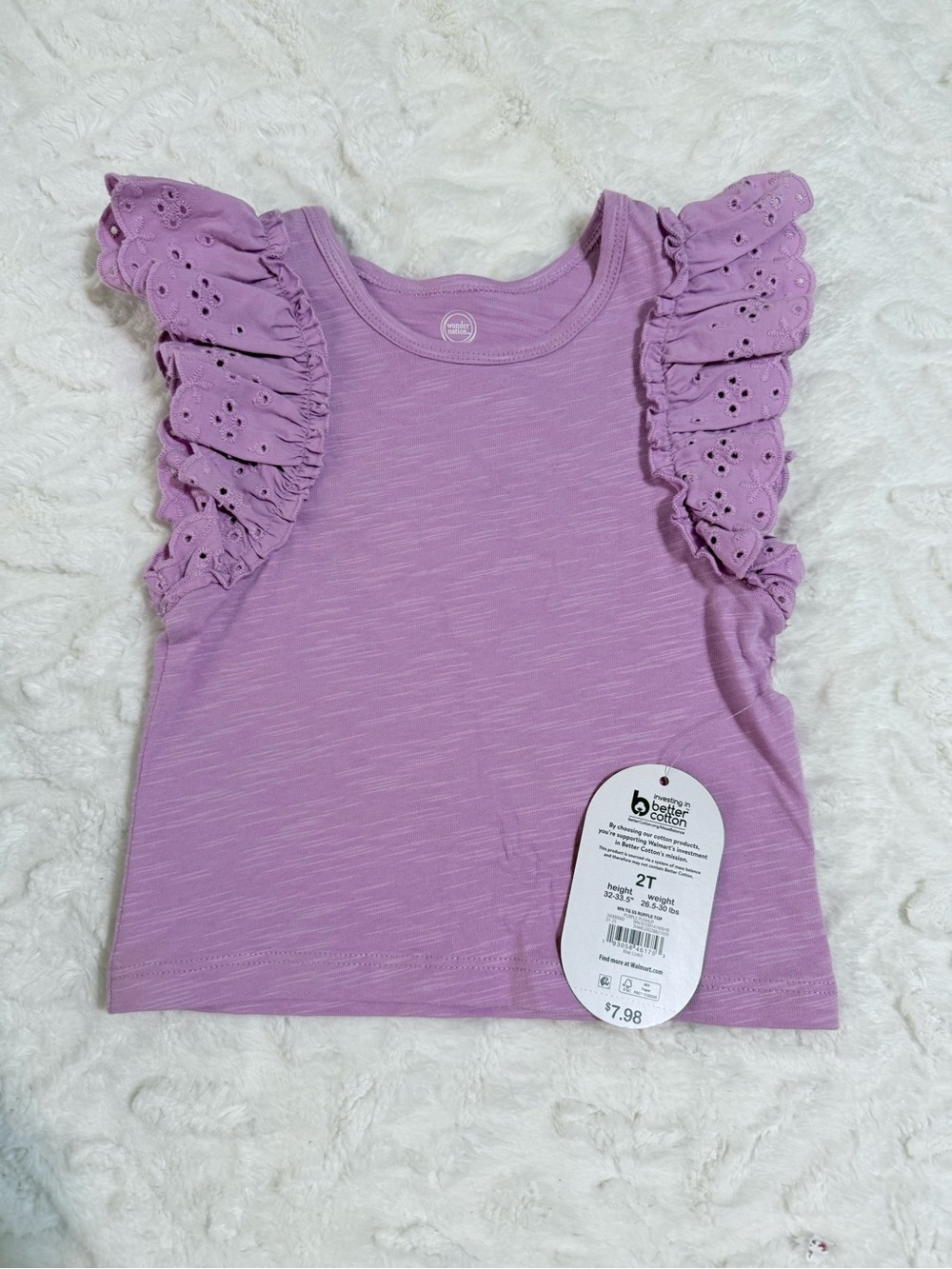 Wonder Nation Girls' Lavender Ruffle Sleeve Tank Top - Size 2T - NWT